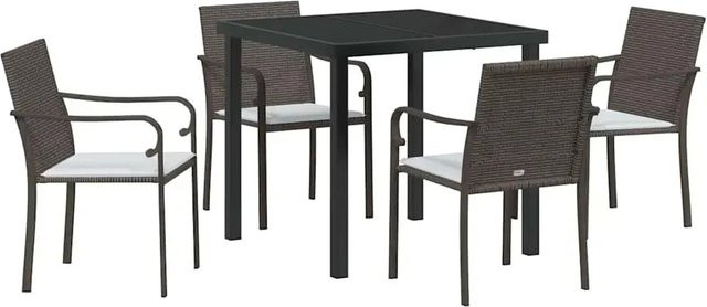 vidaXL Garten Essgruppe 5-teilig aus Poly-Rattan und Stahl in Braun für Garten, Terrasse und Außenbereich - Bild 1