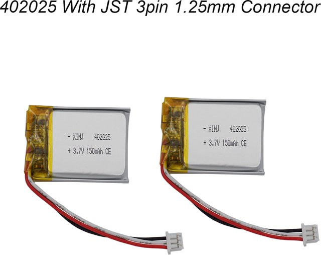 2er-Set XINJ Li-Lithium-Akku 3,7V 150mAh 0,55Wh mit NTC und JST 3-Pin 1,25 Anschluss in Silber für Bluetooth Smart Connect Hörgeräte - Bild 1