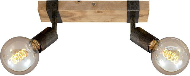 BRILONER Wand- und Deckenleuchte Vintage aus Holz und Metall in Bronze mit verstellbarem 2er Spot für E27 Leuchtmittel - Bild 1
