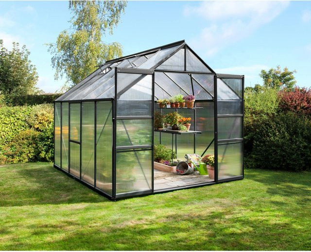 Vitavia Gewächshaus Meridian 2 Vorzugsset in Schwarz mit Polycarbonat-Platten, Doppelschiebetür und Satteldach, B/T/H: 254 x 232 x 254 cm - Bild 1