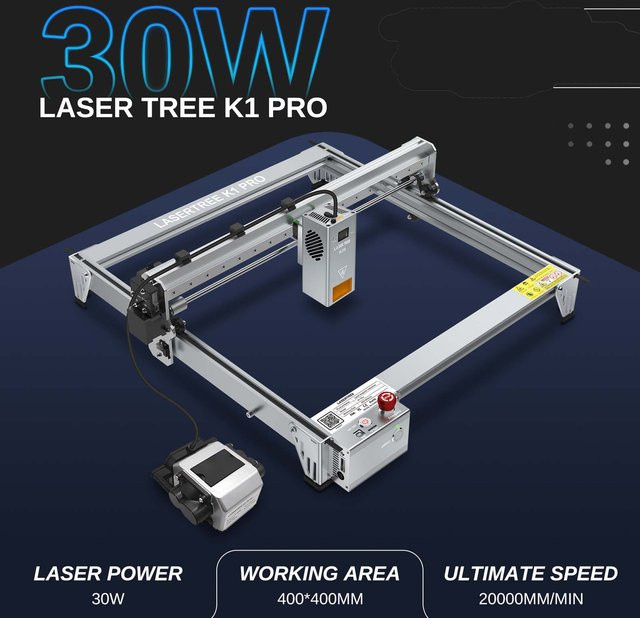 Laser Baum K1 Pro Lasergravurmaschine mit 30W oder 40W Laserkopf und 40 x 40 cm Gravurbereich in Silber - Bild 1