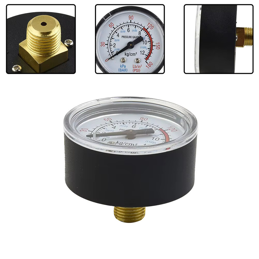 HpLive Hydraulisches Manometer in Schwarz mit 50 mm Zifferblatt, 1/4 Zoll BSP-Gewinde, Messbereich 0–180 PSI / 0–12 Bar - Bild 2