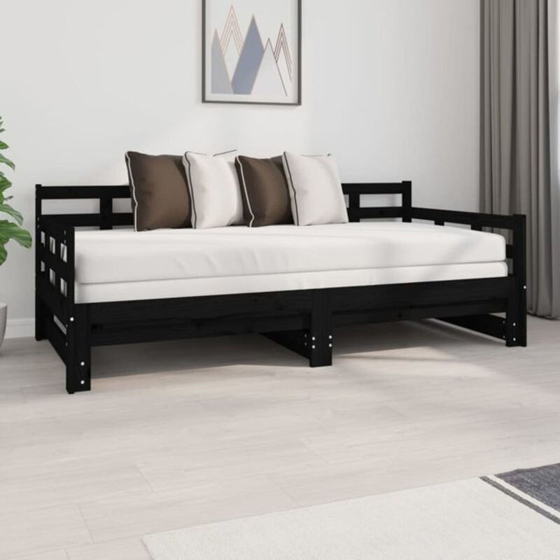 Ausziehbares Tagesbett aus Massivholz Kiefer von Vidaxl in Schwarz, B/T: 180 x 190 cm (2x 90 x 190 cm) - Bild 1