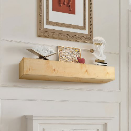 VEVOR Kaminsims aus Weißkieferholz in Braun, schwebendes Bauernhausregal zur Wandmontage, B/T/H: 183 x 20 x 12,7 cm - Bild 1