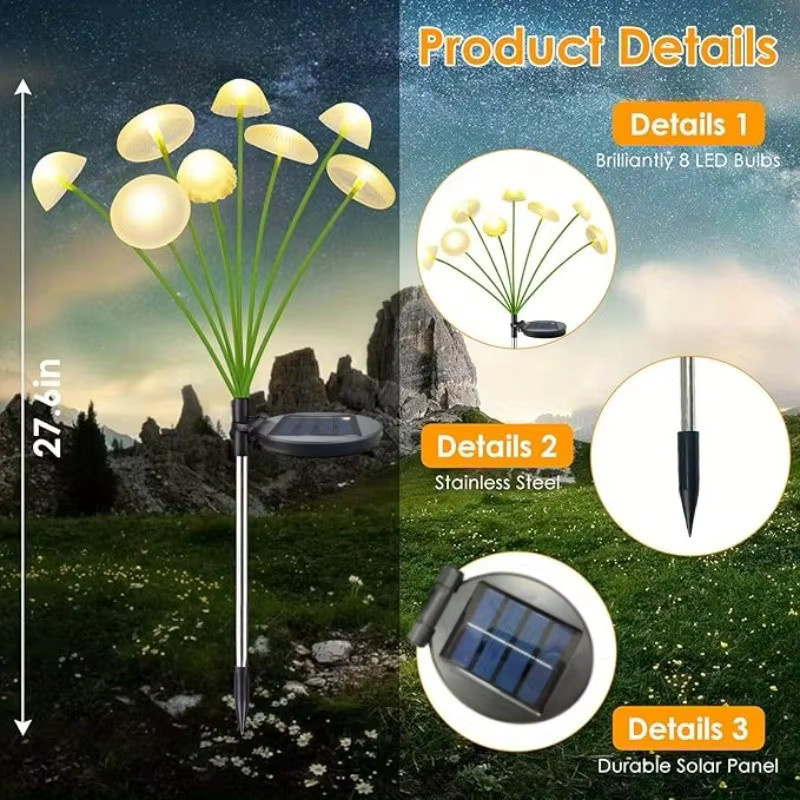 OKAL RED EAST Solar-Quallen-Pilzleuchte als Gartendekoration und Außenbeleuchtung zur Bodeneinsteckung für deinen Rasen - Bild 3