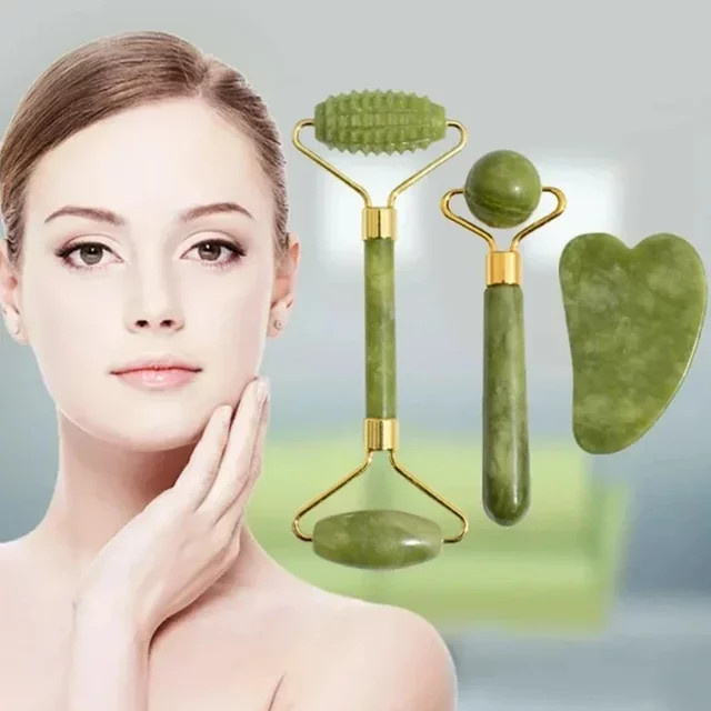 AYHle Jade Roller und Gua Sha Set, Naturstein, Gesicht und Körper - Bild 1