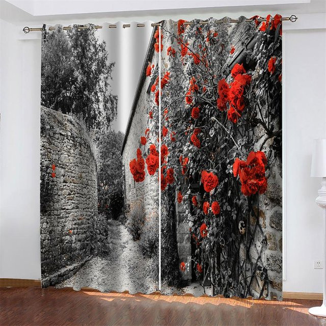 Yiran Furniture Blatt Design Vorhang Set aus Polyester mit 3D Tinteffekt, semi-transparent, Mehrfarbig, H x B: 175 x 220 cm - Bild 1