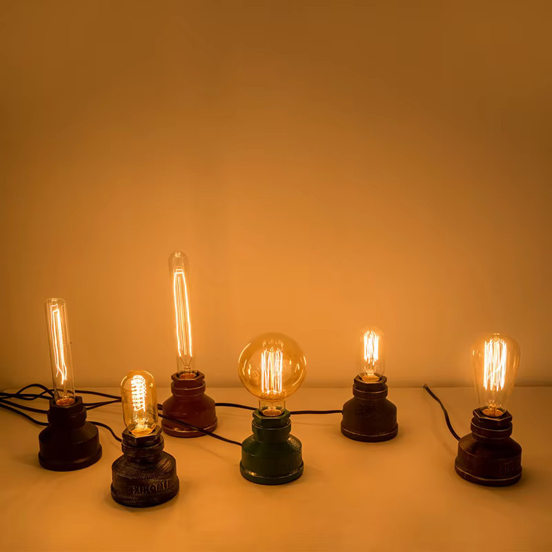 XIHOME Industrielle Wasserrohr-Tischlampe im Vintage-Design, Schwarz, Metall mit transparentem Glas - Bild 3
