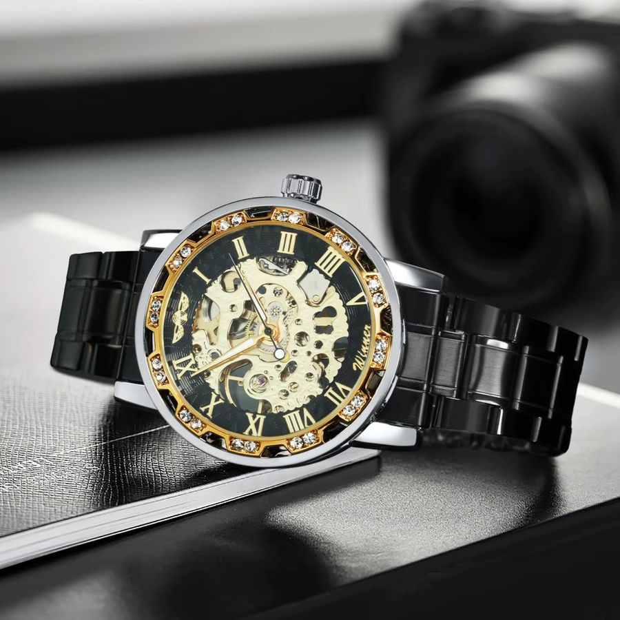 WINNER Armbanduhr, Automatik, Gold, Edelstahl, Diamantbesetzt, Herren - Bild 3