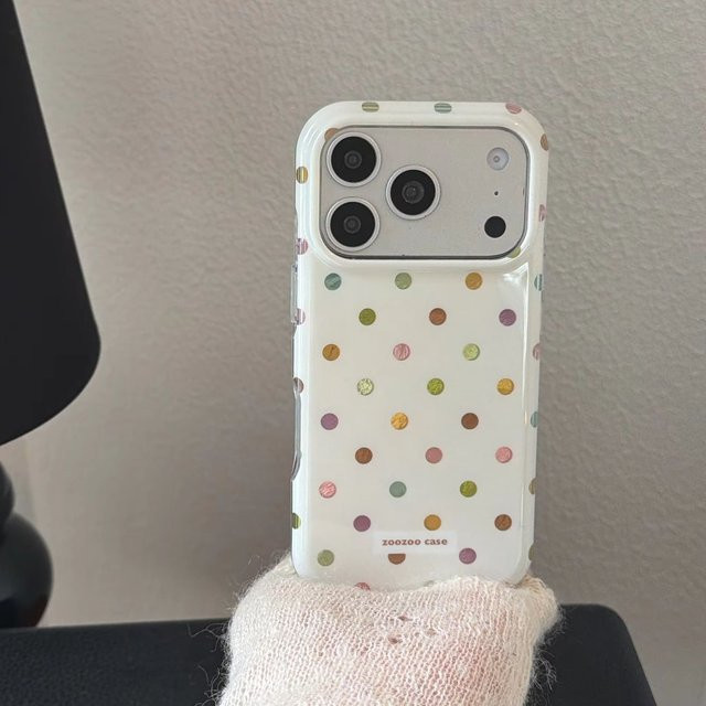 Glänzende iPhone Schutzhülle mit Polka-Dot-Muster und Vergoldung in Beige und Bunt für Apple iPhone 17 16 15 14 Pro Max - Bild 1