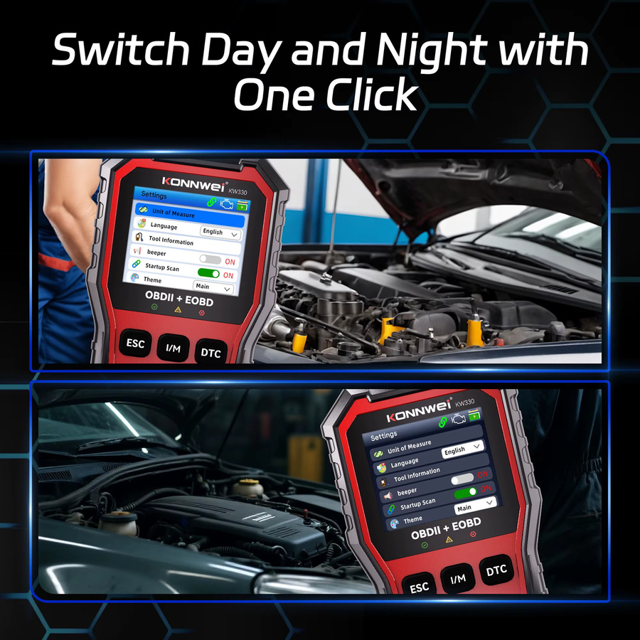 KONNWEI KW330 Auto OBD2 Scanner in Schwarz: Professionelles Kfz-Diagnosegerät zur Fehlercode-Löschung, Batterietest und Echtzeitdaten-Analyse - Bild 2