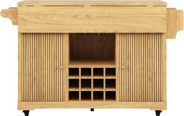 Merax Küchenwagen mit Weinregal und verstellbaren Böden in Braun mit Rollen, B/T/H: 80,0 x 50,0 x 142,5 cm - Bild 1