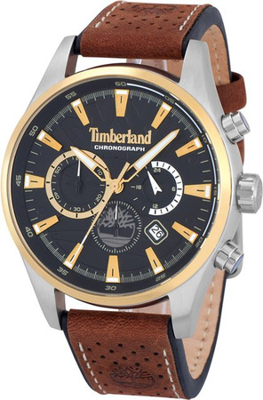 Timberland Chronograph, Quarz, Edelstahl, Leder, Schwarz, Herren, 46 mm