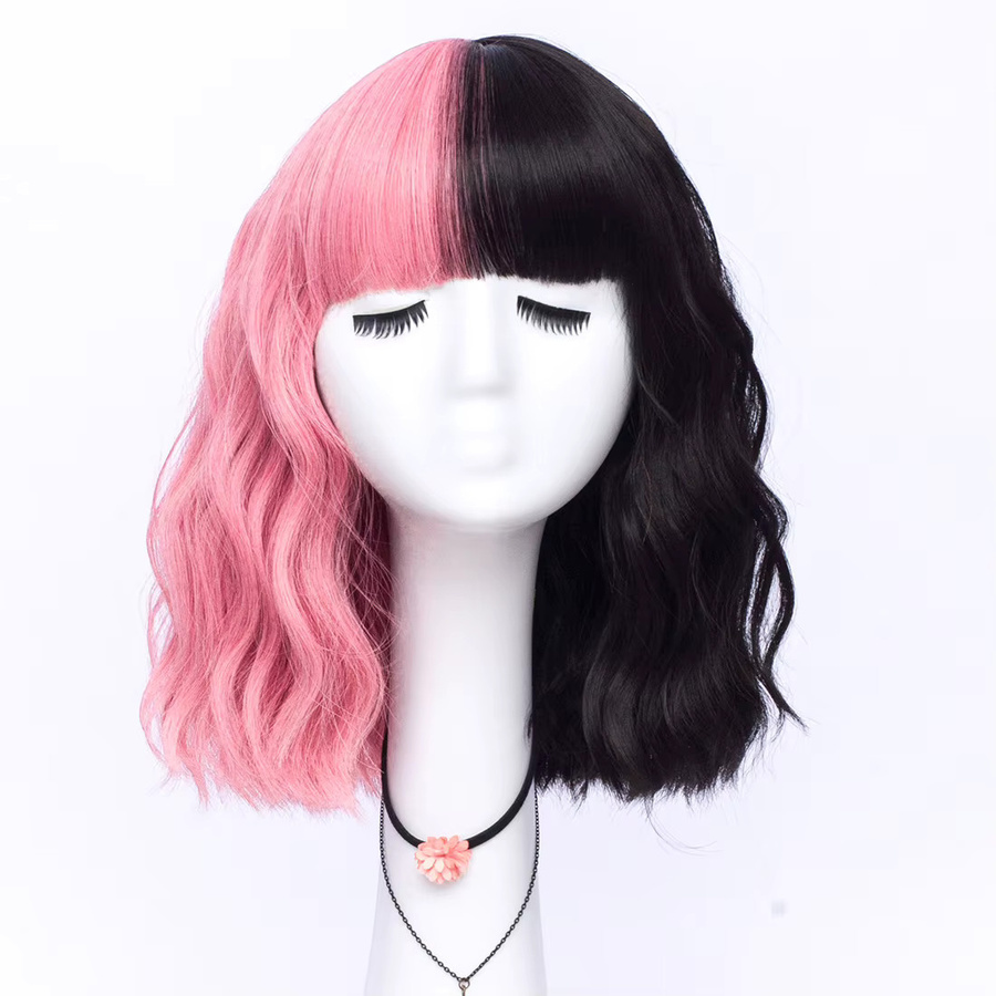VICWIG Kunsthaar-Perücke, Schwarz Ombre-Rosa, kurz, mit Pony, Damen - Bild 3