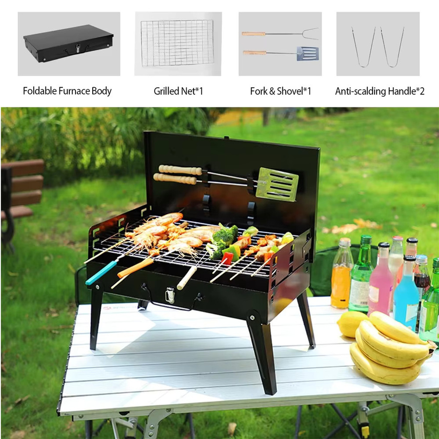 LONENESSL Tragbarer Holzkohlegrill aus Edelstahl in Schwarz für Camping und Picknick, B/T/H: 46,5 x 43,0 x 0 cm - Bild 5