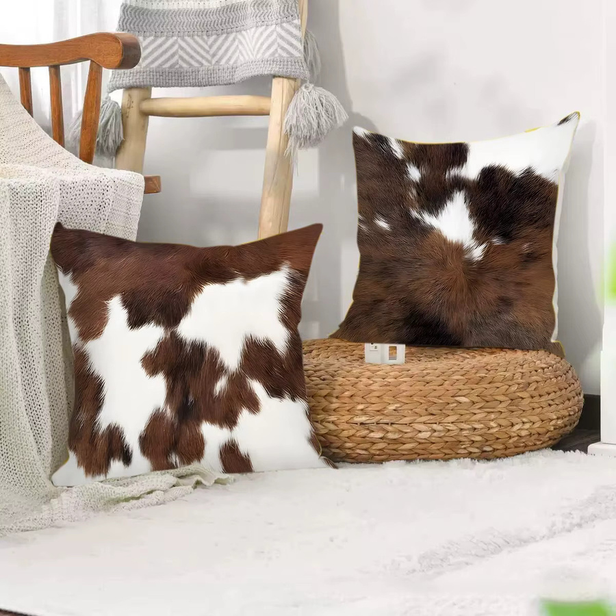 VIKAMA Kissenbezug aus Kunstfell mit Rindsleder-Textur und Tierdruck in Multicolour, B/T/H: 40 x 40 x 40 cm - Bild 5