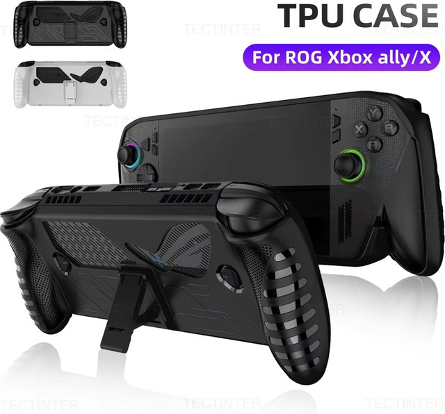 TECTINTER Schutzhülle aus TPU für ASUS ROG Ally X in Schwarz oder Weiß mit integriertem Ständer, stoßfest und kratzfest - Bild 1