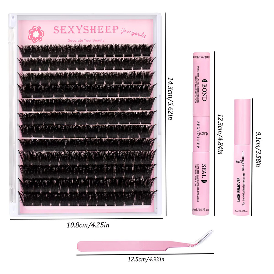 SEXYSHEEP DIY Wimpern-Cluster-Set D-Curl, 8-16mm, mit Wimpernkleber und Pinzette - Bild 2