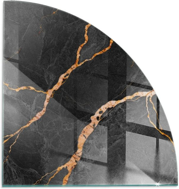 Tulup Kaminglasplatte aus Glas in Schwarz mit Marmor-Optik, B/T: 100 x 100 cm - Bild 1