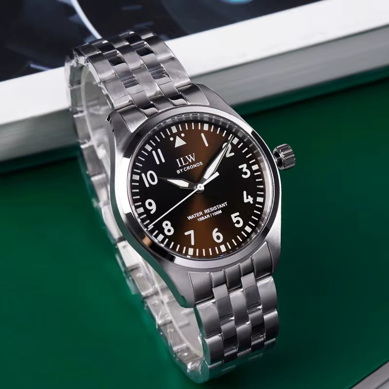 Cronos Pilot Flieger Herrenuhr, Quarz, Edelstahl, 39 mm, Saphirglas - Bild 2