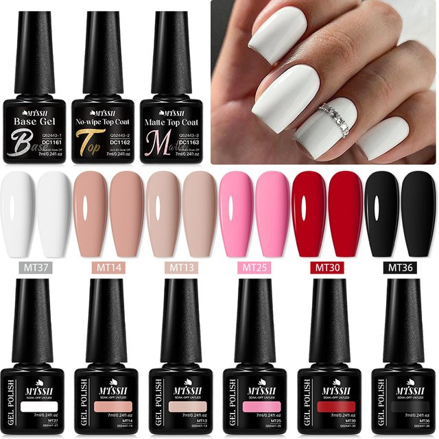 Mtssii Gel Nagellack Set, 9 Teile, Rosa Rot Schwarz, Semi Permanent - Bild 1
