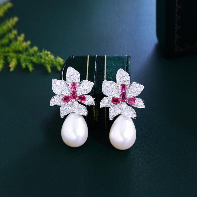 YIRAN Ohrringe, Imitationsperlen-Blumenohrringe, Damen, gray - Bild 1