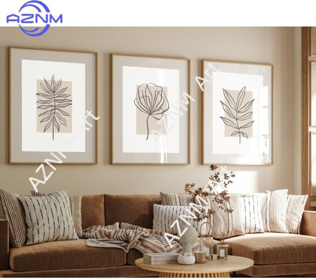 AZNM Botanische Wandkunst aus Leinwand in Beige mit Blumen und Blättern - Bild 1