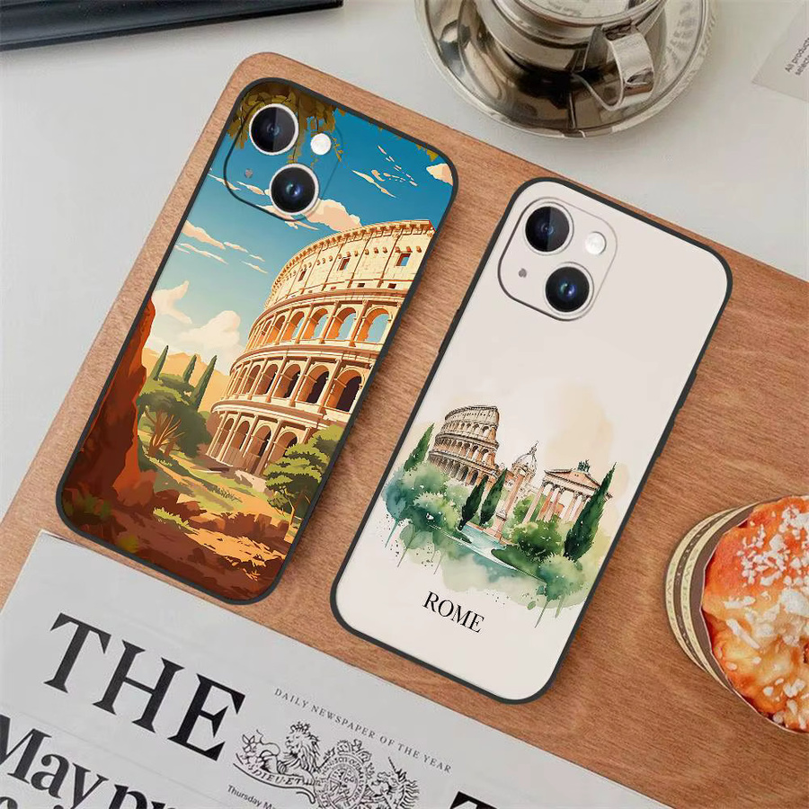 Handyhülle Italien Rom Stadt Design für iPhone 16 15 14 13 12 11 Pro Max Xr Xs Schwarz - Bild 3