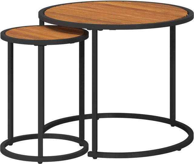 vidaXL Couchtisch-Set 2-teilig aus massivem Akazienholz in Natur und Schwarz - Bild 1