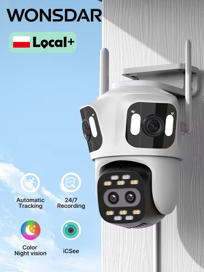 WONSDAR IP-Kamera für Außenbereich mit Vier Bildschirmen, 4K HD WLAN-Kamera, PTZ-Videoüberwachung mit Farbnachtsicht und Auto-Tracking, Weiß, ICSee - Bild 7