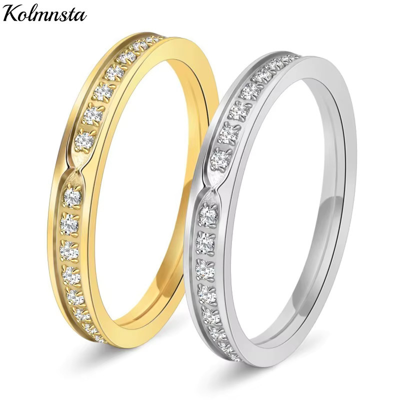 Kolmnsta Ehering Edelstahl, Zirkonia, Damen, Bicolor - Bild 2