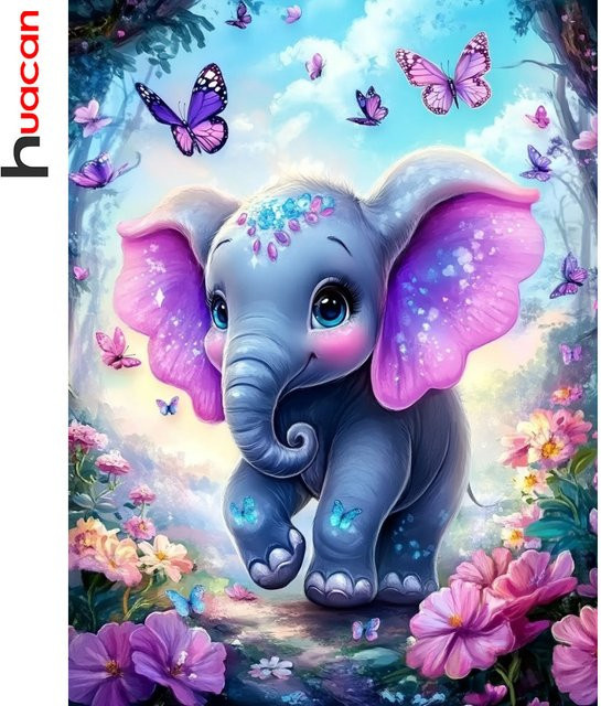 Huacan 5D DIY Diamantmalerei Baby Elefant als Strassbild in Mehrfarbig mit quadratischen Diamanten - Bild 1