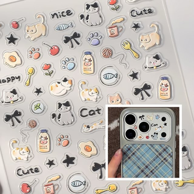 INS Kawaii Sticker Set im koreanischen Stil mit süßen Katzen und Hunden als 3D-Relief-Aufkleber in Multicolor für Handyhüllen und PC wasserfest - Bild 1
