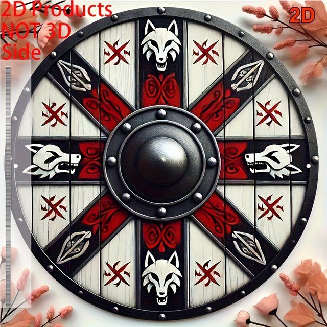 Potdemiel Wikinger Wolf Totem Wandkunst aus Aluminium, rundes Wolfskopfschild Design in Rot und Schwarz, Durchmesser: 20,32 cm - Bild 1