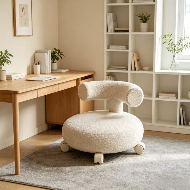 LIUSHADUOLA Active Stool für Kinder in Weiß mit Bouclé-Bezug und Rollen im skandinavischen Design - Bild 1