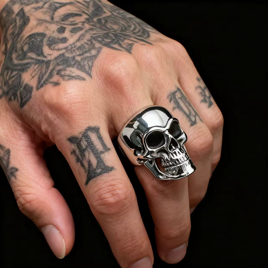 HNSP Totenkopfring Edelstahl, Silber, Herren, Vintage - Bild 2