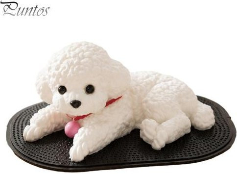 Niedliche Hunde-Figur als Auto-Armaturenbrett-Dekoration in Weiß mit Anti-Rutsch-Matte und TPR-Fidget-Spielzeug, B/H/T: 12,0 x 8,0 x 12,0 cm - Bild 1
