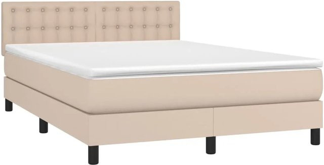 vidaXL Boxspringbett mit Matratze in Cappuccino-Braun, Hybridbett mit LED-Unterbettbeleuchtung und USB-Ladeport, B/T/H: 140 x 190 x 88 cm - Bild 1