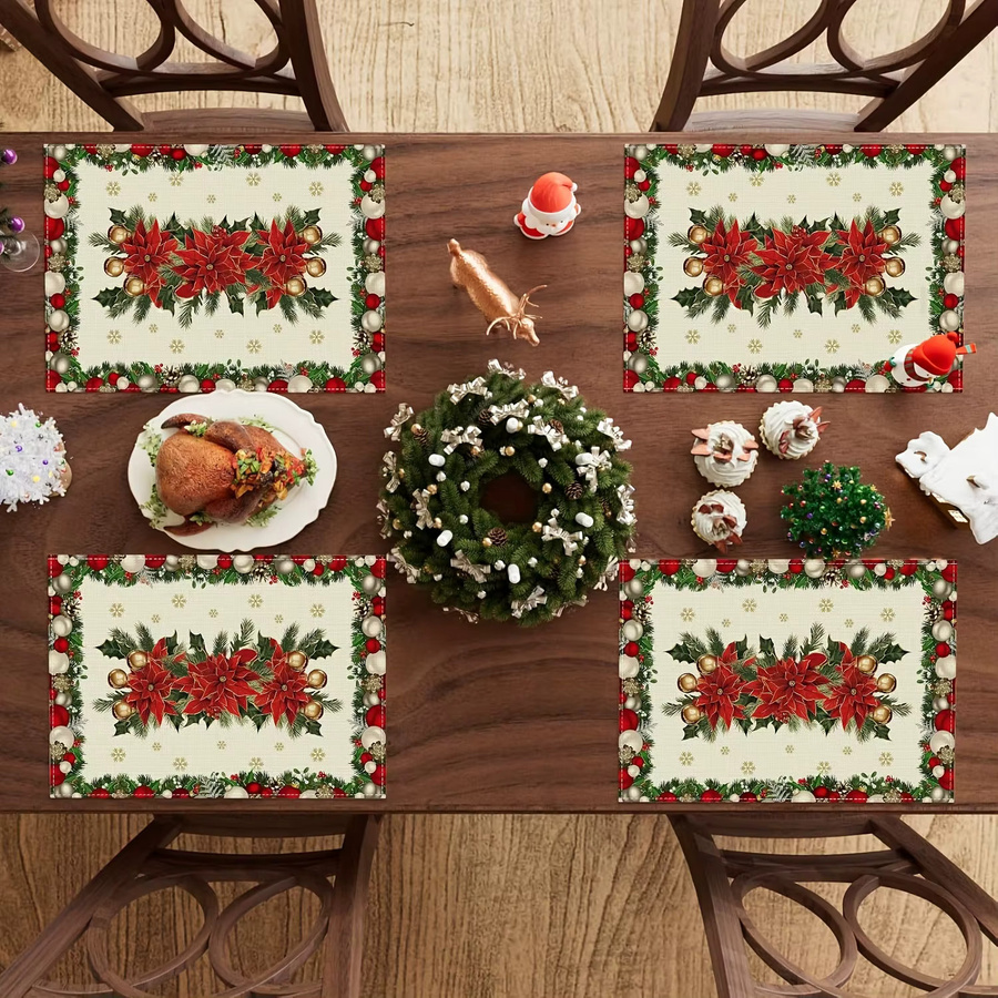VIKAMA Weihnachts-Tischsets mit Blumen- und Schneeflocken-Design, Mehrfarbig, B/H: 40 x 30 cm - Bild 4