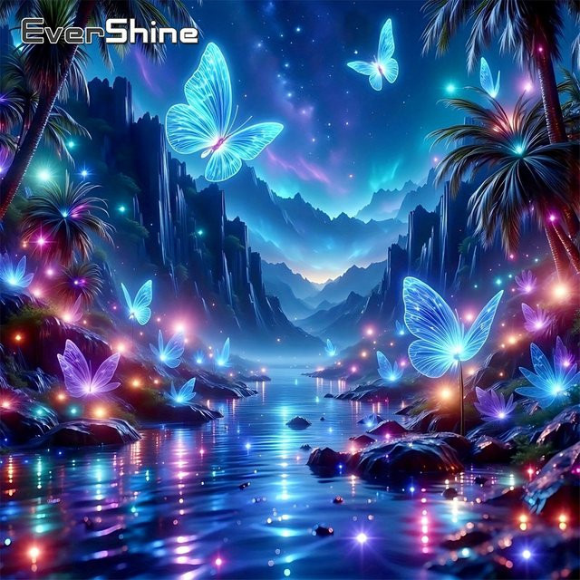 EverShine DIY Diamantmalerei Schmetterling und Landschaft als quadratisches Mosaik-Wandbild mit Strass-Stickerei - Bild 1