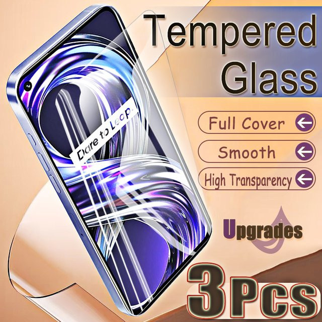 3er-Pack Gehärtetes Glas für Realme 8i, 6,6 Zoll, Transparent, Anti-Explosion Schutzfolie mit Fingerabdruck-Entsperrung - Bild 1