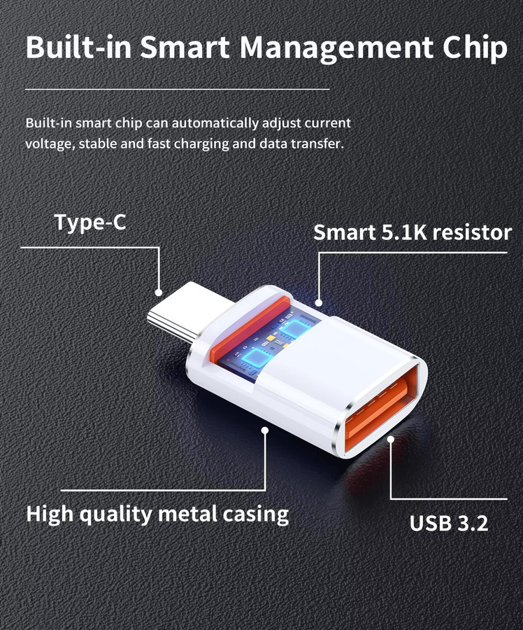 USB zu USB-C Adapter für Schnellladung und Datenübertragung mit 480Mbps in Weiß und Silber - Bild 2