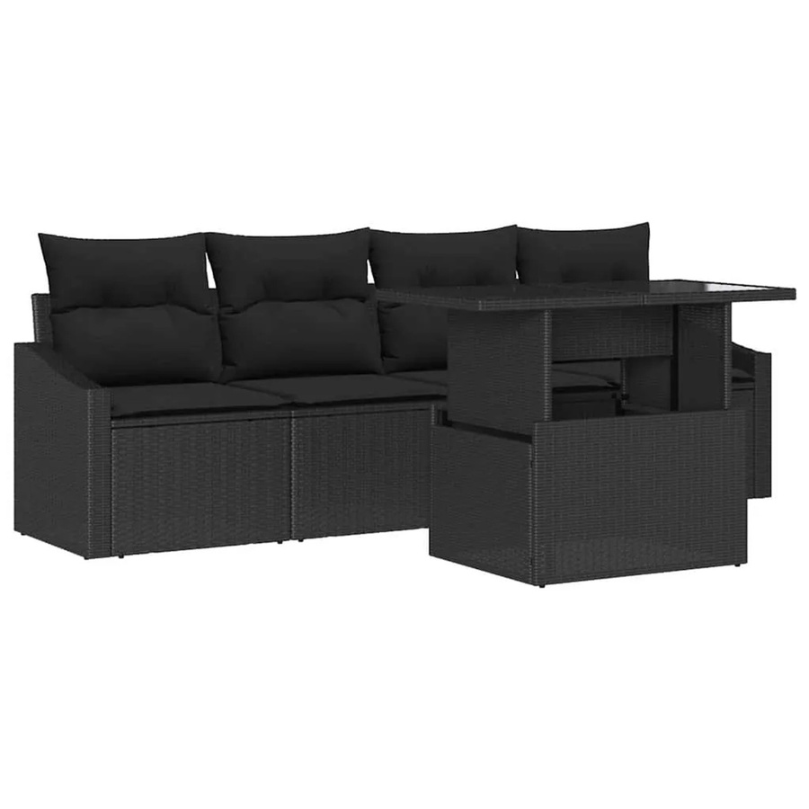 vidaXL Garten-Sofa-Set aus Poly-Rattan und Stahl in Schwarz, 5-teilig mit Tisch und abnehmbaren Kissen - Bild 2