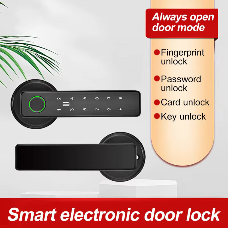 Smartes Digitales Türschloss mit Tuya App und WLAN-Fernbedienung in Schwarz mit Fingerabdruck, Passwort, RFID und IC-Karte für Holz- und Metalltüren - Bild 5