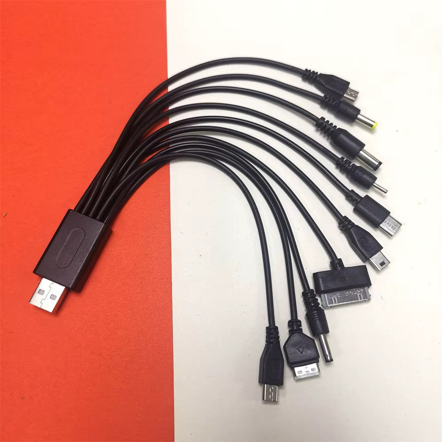 10-in-1 universelles Mehrkopf-Ladekabel mit USB-A Anschluss in Schwarz für Telefon, Kopfhörer, Lautsprecher und MP3 - Bild 4