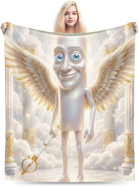 Gemütliche und flauschige Fleece-Überwurfdecke mit lustigem Tung Tung Tung Sahur Meme Design, Mehrfarbig, B/B/H: 150 x 200 cm - Bild 1