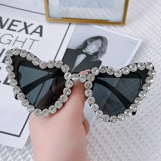 Sonnenbrille Herz Stil Diamant besetzt, Cat-Eye, Vollrand, Schwarz, Damen - Bild 1