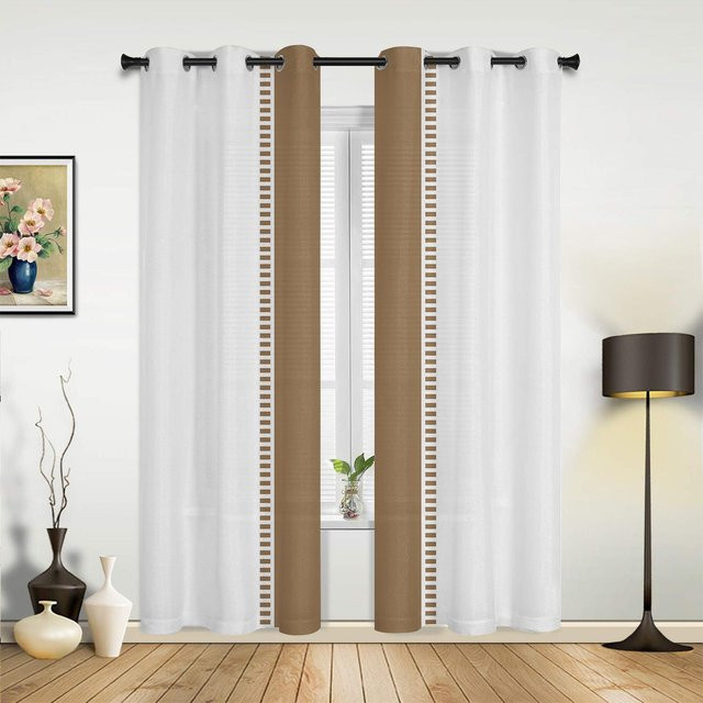 Moderne halbtransparente Vorhänge mit blauem Streifenmuster in Weiß, Breite: 135 cm, Höhe: 60 cm - Bild 1