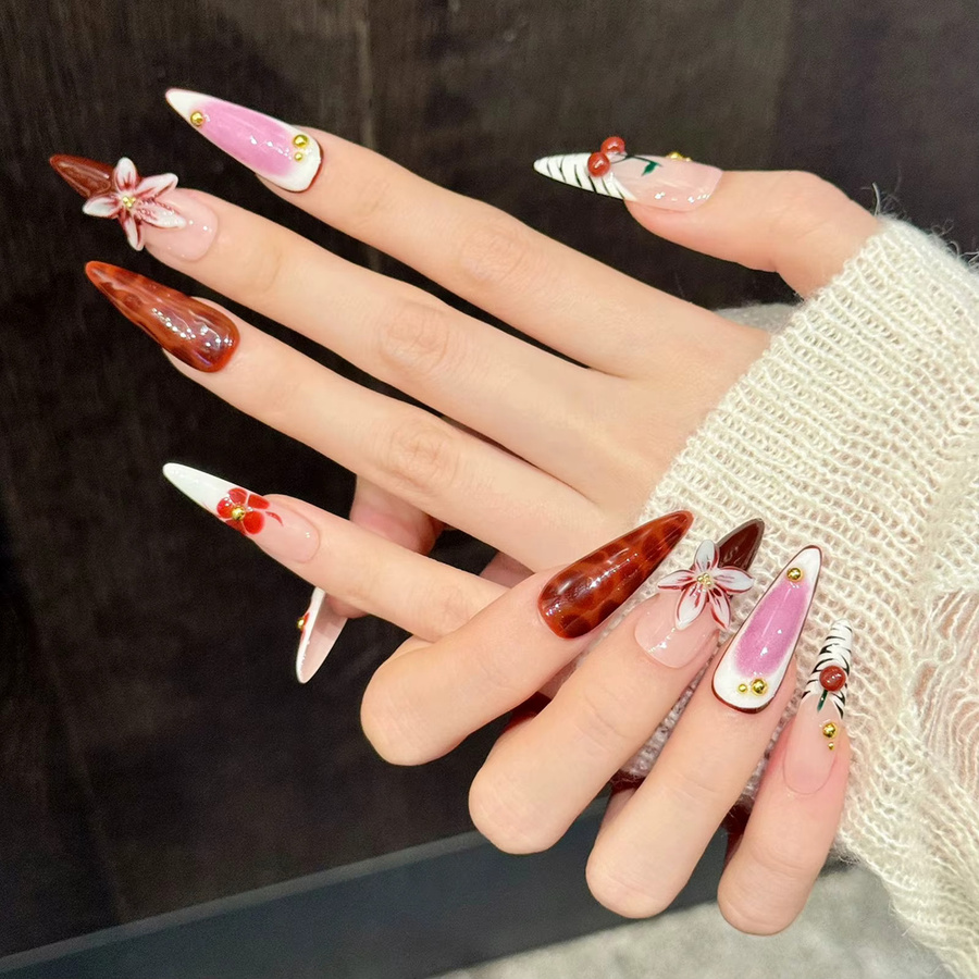 YADORNOS Künstliche Nagelspitzen, 3D Blütenblätter, Glänzend, 10 Stück - Bild 3
