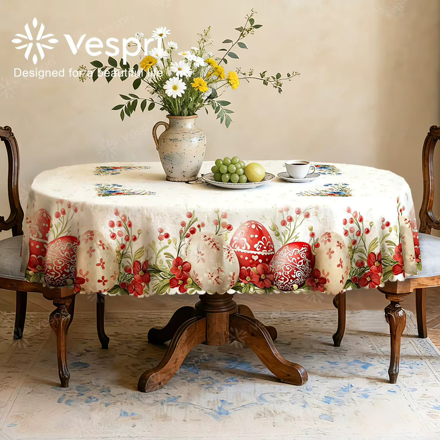 Vespri Oster-Tischdecke mit floralem Design und roten Eiern, mehrfarbig, Polyester - Bild 2